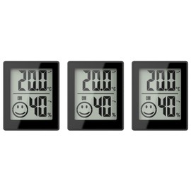 Room Climate Station, Set of 3, Temperature and Humidity Display, Comfort Indicator, Digital Thermometer and Hygrometer (Black)