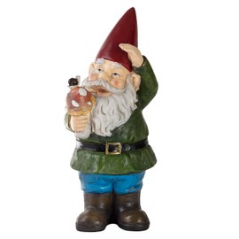 Alpine Corporation 12" Tall Outdoor Garden Gnome with Mushroom Yard Statue Decoration