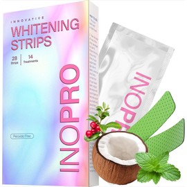 InoPro Teeth Whitening Strips 14 Treatments Kit - Enamel Safe Teeth Whitener, Peroxide-Free, Green White Strips for Teeth Whitening with Arbutin, Coconut Oil, Deep Stains Removal (28 Strips)