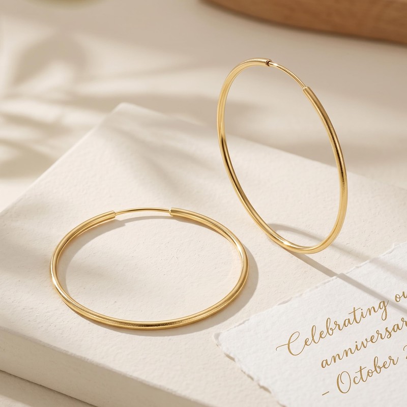 Selroper thin gold hoop earrings 1.5mm 12 sizes (50mm)
