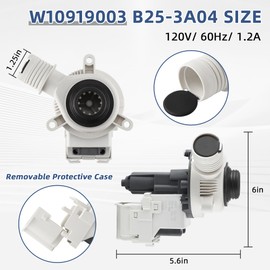 Upgraded W10919003 W10775446 Washer Drain Pump Replacement Fit for Whirl-pool Ken-more May-tag Cro-sley Am-ana Washing Machine Water Drain Pump and Motor, Replace AP6038235 PS11770076 By Fetechmate
