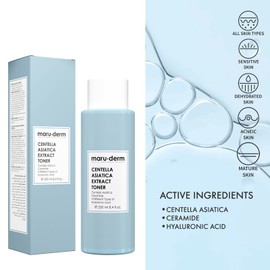 maru.derm Centella Asiatica Extract Facial Toner, Moisturising Cream, Hyaluronic Acid, Panthenol Soothing, Ceramide Boost, Cruelty-Free, Vegan, 250 ml