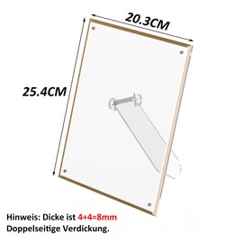 Hexsonhoma Clear 20 x 25 cm Picture Frame with Gold Edge, Acrylic Picture Frame for Wedding, Family, Pet, Graduation Photo, Menu Holder, Advertising Sign Dislay Holder