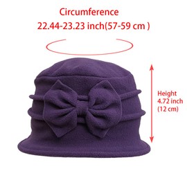 Lady Fleece Floral Bucket Cloche Hat Winter 20s Women Bowler Church Derby Bucket Vintage Cap Purple