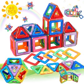 AOUVT 40 Pieces Magnetic Building Blocks, Learning Toy Made of Building Blocks, Magnetic Building Toy, Magnetic Toy Magnetic Game Children's Gift 3 4 5 6 7 8 Years Boys Girls Building Blocks Kit