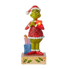 Enesco Jim Shore Dr. Seuss The Grinch with Large Red Heart Lit Figurine, 7 Inch, Multicolor