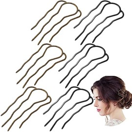 Chuangdi 6 Pcs French Twist Hair Pin Metal Hair Forks Clip U Shaped Updo Bun Comb 4 Prong Twist Side Comb for Buns Women Styling Accessories(Black, Bronze Color)