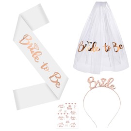 4 Pack Despedida de Soltera Decoración con Tiara, Bride to Be Decoración de fiesta，Premium Bride to Be Despedida de Soltera,Bride to Be Sash Y Veil Para Boda Fiesta Decoración