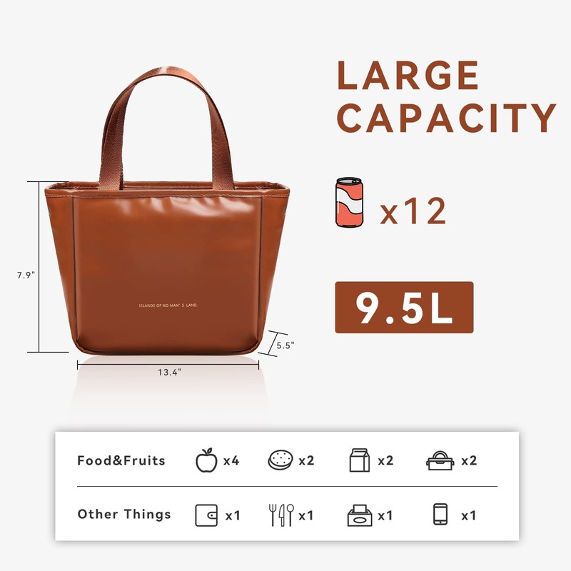 Lunch Bag for Women, 9.5l Insulated Lunch Bag,Pu Leather Lunch