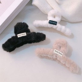 International Autumn Winter Velvet Hair Claw Clip for Women, Elegant Large Shark Clip, Trendy Hair Accessory One Size / 5078 Lettering White Clip 20ea