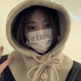 Women's Balaclava Hooded Hat Scarf Winter Muffler lf3264 - One Size Elastic Black 4ea