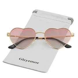 Polarized Heart Shaped Sunglasses for Women Metal Frame Cute Lovely Glasses 100% UV Protection (Gold/Gradient Pink)