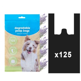 125 Degradable Dog Poo Bags - Lavender Scented, Tie Handle Design, Antibacterial Protection, Easy To Tie, Poop Waste Bag Refill Rolls for Dogs, Dog Poop Bags with Tie Handles, Ample Thickness (125)