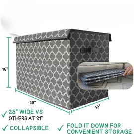 Large Toy Box Chest with Lid - Collapsible Sturdy Toy Bin Storage Boxes Baskets , Playroom, Bedroom, 25"x16"x13", Grey Organiser