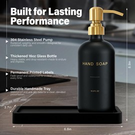 Prus Waso Black Soap Dispenser for Kitchen Sink, Hand and Dish Soap Dispenser with Stainless Steel Pump, Perfect for Gold Kitchen Accessories. (Gold & Black)