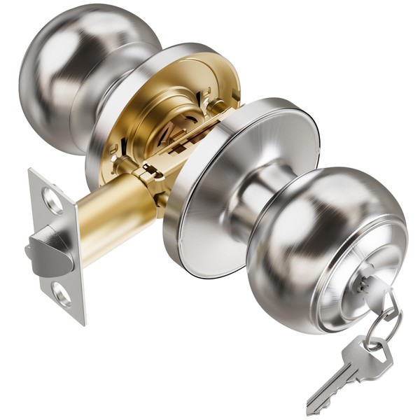3 Pack Brushed Nickel Door Knob with Lock Key for