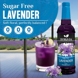 Syruvia Sugar Free Coffee Syrup, Lavender Flavored Syrup for Drinks, Lattes, and Desserts – 25.4 fl oz - with Pump