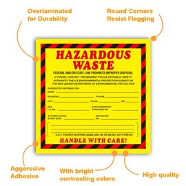 Hazardous Waste Label 6"x6" Adhesive-Poly Vinyl Warning Stickers Self Adhesive Yellow/Red/Black Tag 30 Pack