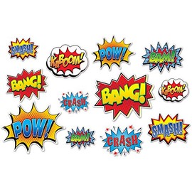 Beistle Club Pack Super Hero Comic Sound Action Cutouts, Box of 144 Decorations