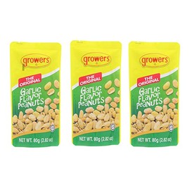 Growers Peanut Pack of 3 the Original Garlic Flavor Peanuts 2.82 Oz. Per Pack