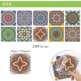 25 PCS Moroccan Style Tile Sticker, 4x4 Inch(10x10cm) Traditional DIY Murals, Tile Waterproof Oil Proof Removable Decals for Bathroom & Kitchen Backsplash (MZ-2-195)