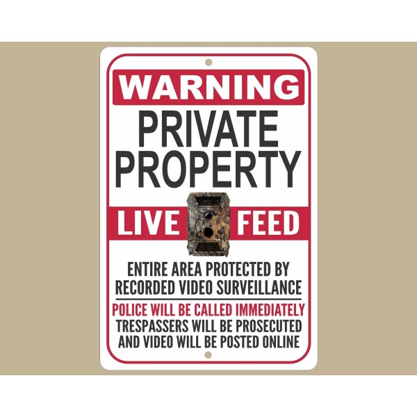 Unbranded Private Property Aluminum Surveillance Sign, Security Camera Warning, Live