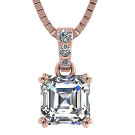 NANA Silver 7mm (2ct) Asscher Cut Solitaire Pendant w/22" Adj. Box Chain-Rose gold Flashed