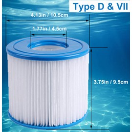 Pool Filter Cartridges for Type D & VII, Pack of 2 Pool Papie Filter Cartridges with 530 gal/h, Compatible with Summer Waves Summer Escapes Replacement Basins and SPA Filter