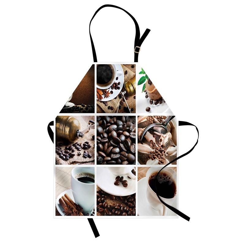 Lunarable Coffee Apron, Collage of Coffee and Products Beans Deserts