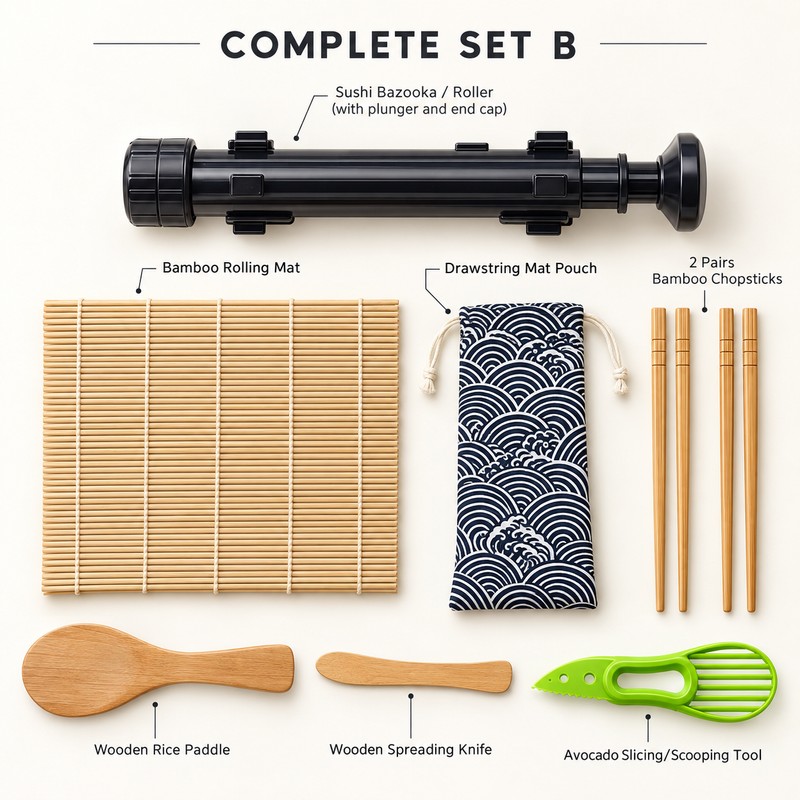 DIY Sushi Maker Set B with Sushi Bazooka, Bamboo Rolling
