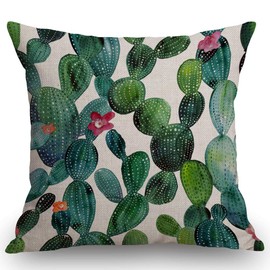 SSOIU Cactus Pillow Cover, Succulent Pillowcase, Succulent Pillow, Succulent Throw Pillow Case,Succulent Cotton Linen Decorative Throw Pillow Case Cushion Cover Square 18 X 18 Inches