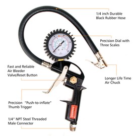 FYPower 22 Pieces Air Compressor Accessories kit, 3/8 inch x 25 ft Hybrid Air Compressor Hose Kit, 1/4" NPT Quick Connect Air Fittings, Tire Inflator Gauge, Heavy Duty Blow Gun, Swivel Plugs
