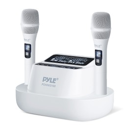 Pyle UHF Receiver System, Wireless Bluetooth Microphone Includes 2 USB 1200mAh Rechargeable Battery Handheld Microphones, Ideal for for Home Karaoke, Classroom, Office and Business Applications