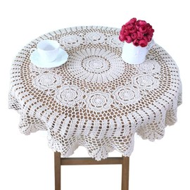 Yizunnu Round Handmade Crochet Tablecloth Cotton Lace Tablecloth Wedding Party 90cm, 90 cm