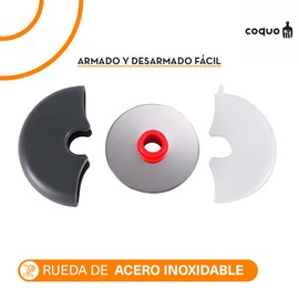 COQUO - Cortador de Pizza de Acero Inoxidable con Tapa Protectora - Fácil de Usar y Limpiar - Ideal para Pizzas, Sandwiches, Tortas, y más! - Rebanador de pizza - Stainless Steel Pizza Cutter (Rojo)