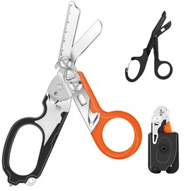 Awaiymi 6 In 1 Multi-function Trauma Shears With Holster, Stainless Steel Foldable Emergency Response Shears, Outdoor Camping Medical Scissors Tools, Sheath With EMT Scissors (Black +Orange)