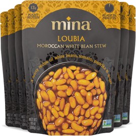 Mina Moroccan White Beans, Cannellini Beans, 10 oz (Pack of 6) Ready to Eat, Plant Protein, Vegan, Non-GMO, Gluten Free Healthy Food, Microwave Meals Ready to Eat, Packaged Meals & Side Dishes, Kosher