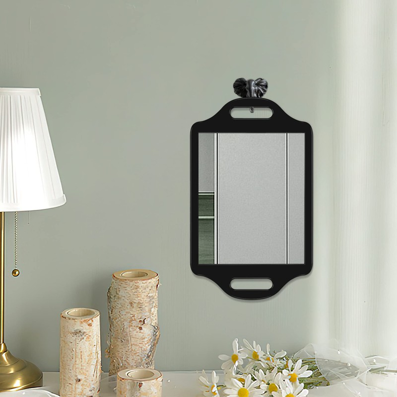 スノーフレーク ハンドル付き大型ハンドミラー - ヘアスタイリスト用サロンミラー - 長方形バーバーハンドヘルドミラー(ブラック)