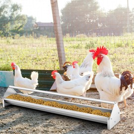 Tangkula Chicken Feeding Trough, 45 Inch Long Heavy Duty Galvanized Steel Coop Feeder with Drainage Holes & Crossbar, Large Capacity Metal Poultry Trough Feeder for Chickens, Pigeons, Birds, Ducks