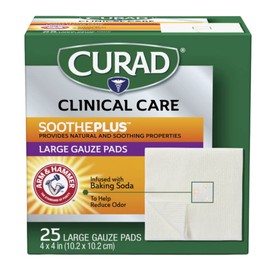 Curad SoothePLUS Gauze Pads with ARM & HAMMER Baking Soda, 4" x 4", 25 count