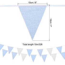 MECCANIXITY 33ft Blue White Plaid Checkered Pennant Banner, 36 PCS Triangle Flags Fabric Bunting Banner for Birthday Wedding Outdoor Garden Decor
