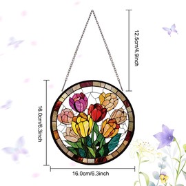 PLIGREAT Tulips Acrylic Suncatcher Window Wall Art Hanging Ornament Painted Colorful Flower Art Crafts Suncatcher for for Garden Home Indoor Outdoor Hanging Decor Women Gift