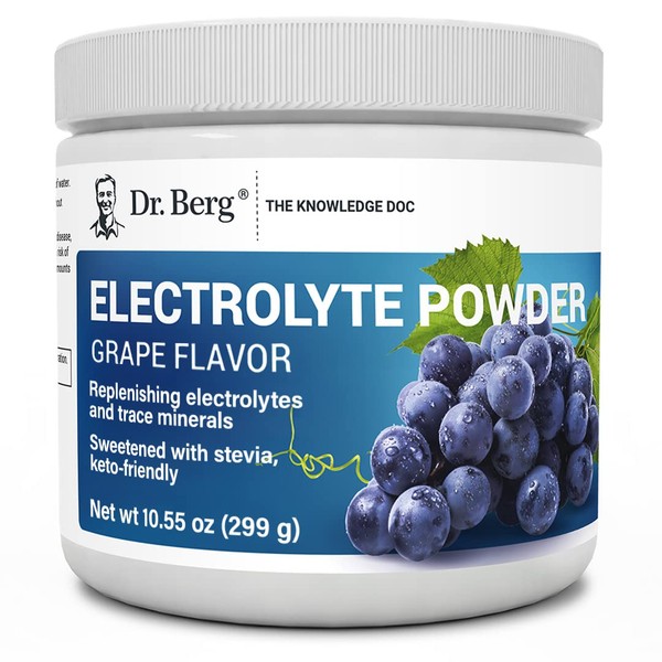 Dr. Berg Hydration Keto Electrolyte Powder - Enhanced w/ 1,000mg of Potassium & Real Pink Himalayan Salt (NOT Table Salt) - Grape Flavor Hydration Drink Mix Supplement - 50 Servings