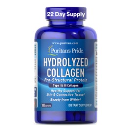 Puritan's Pride Hydrolyzed Collagen Pro-Structural Protein for Men and Women 1000mg, Dietary Supplement for Skin, Bones and Joints, 180 Caplets