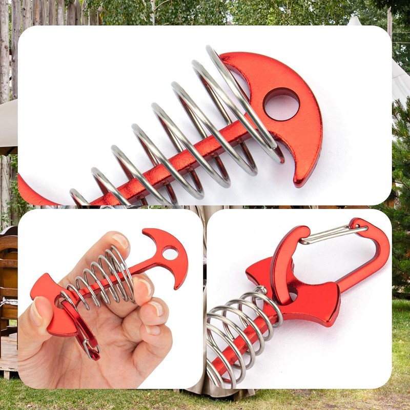 Walquicks 10Pcs Fishbone Deck Anchor Pegs, with Spring with Carabiners