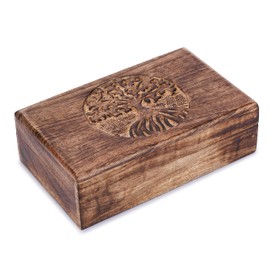 Ajuny Wooden Handcrafted Decorative Box With Center Tree Carvings Brown - Multipurpose Use As Jewelry Storage, Watch Box, Great For Gifts 8X5