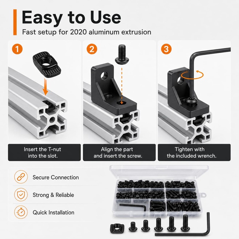 252PCS M5 T Nuts and T-Slot Bolts Extrusion Accessories Kitwith