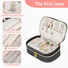 Teamoy Double Layer Jewelry Organizer, Small Jewelry Travel Case for Rings, Necklaces, Earrings, Bracelets, Pendant, Watch, Black