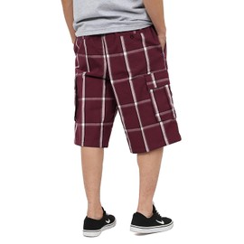 Shaka Wear Plaid Cargo Shorts for Men, Sizes S-5XL (Small, Burgundy)