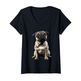 Womens Pug Owner Colorful Portrait Dog Animal Cute Bred Pug Lover V-Neck T-Shirt